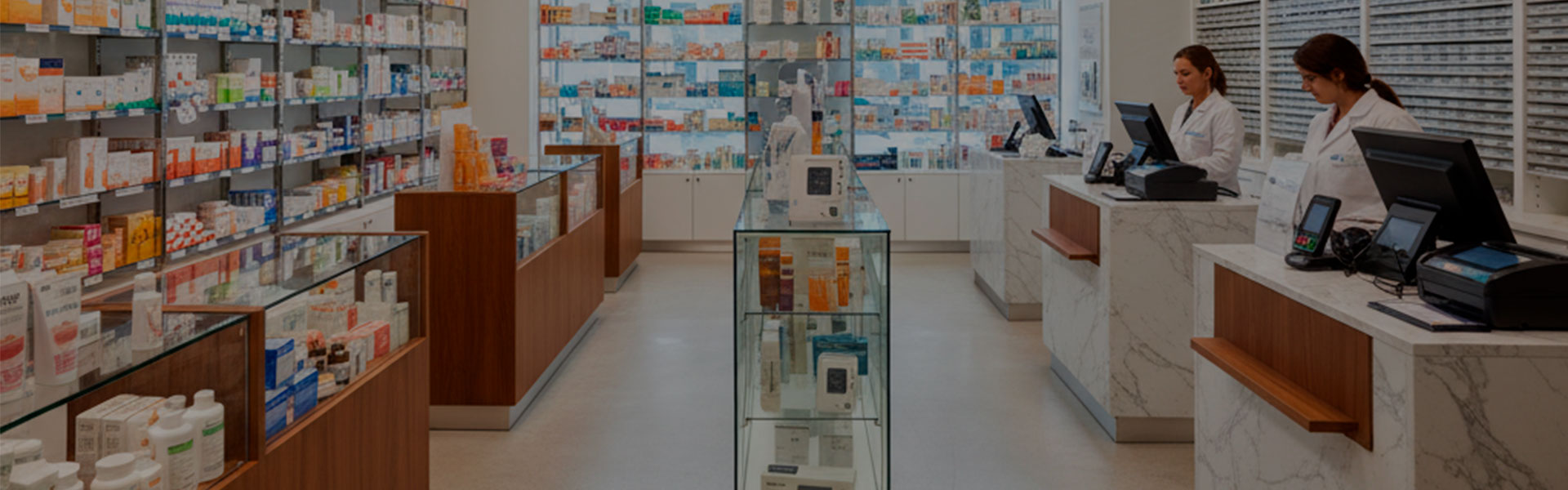 Mostrador moderno y elegante para farmacias con calidad premium
